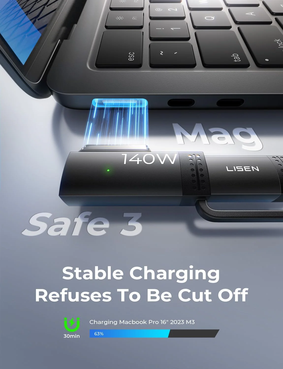 LISEN 140W USB-C to Magnetic 3 Cable - Image 3