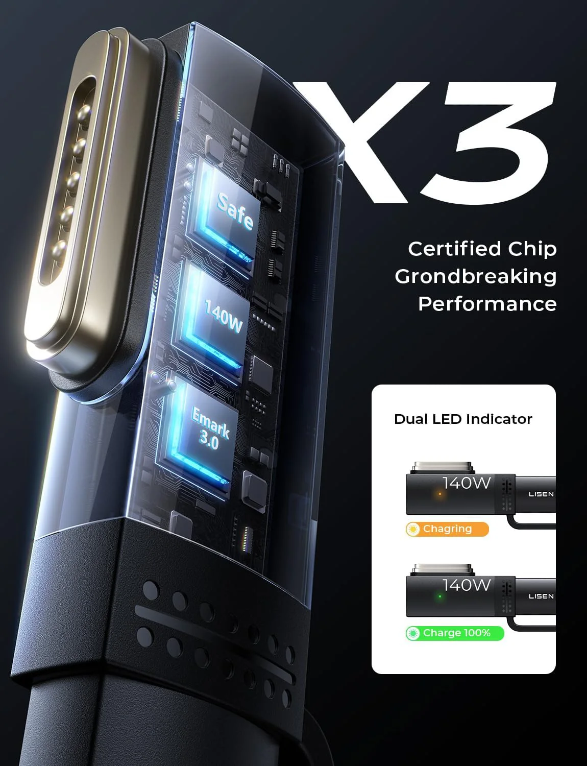 LISEN 140W USB-C to Magnetic 3 Cable - Image 5