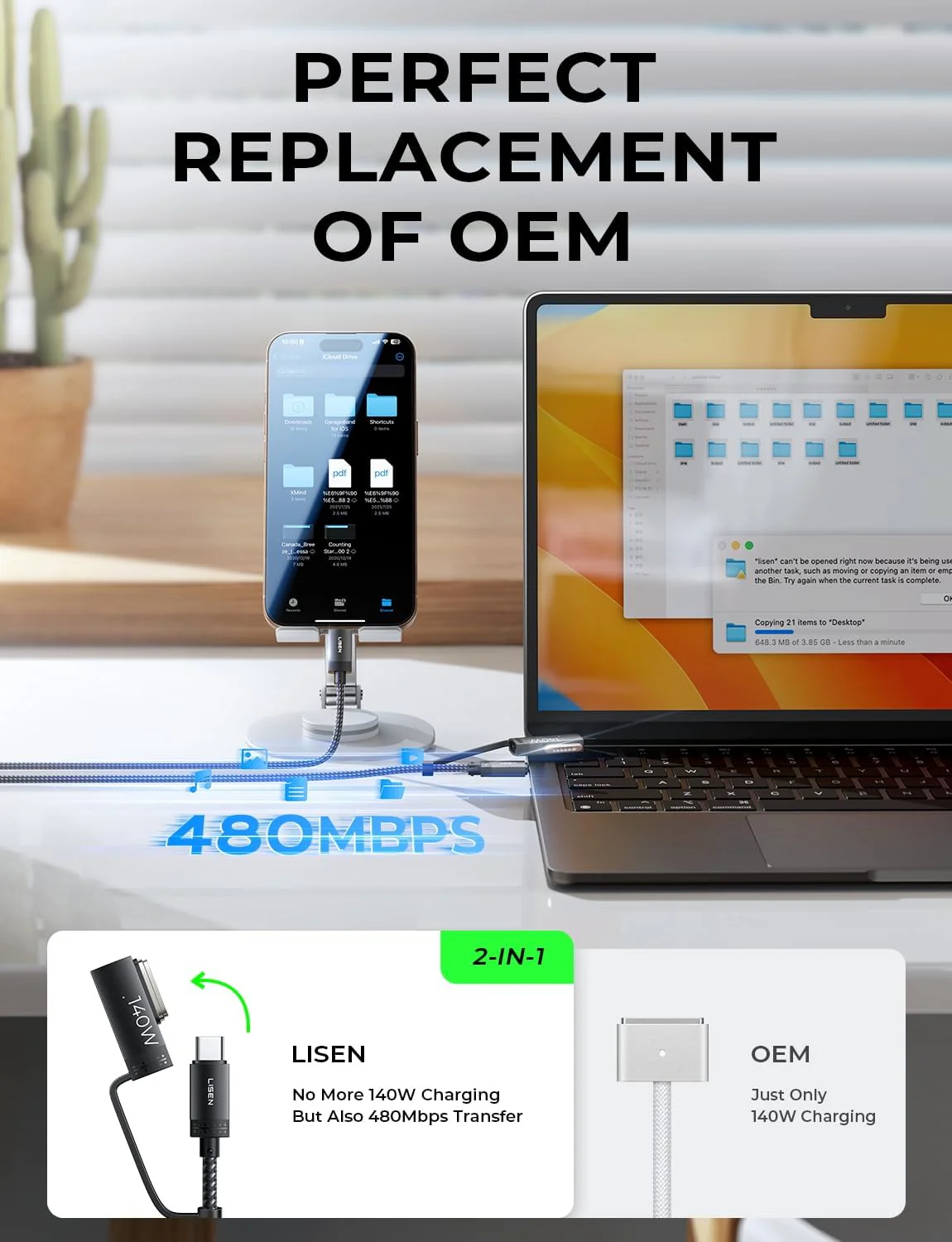 LISEN 140W USB-C to Magnetic 3 Cable - Image 6