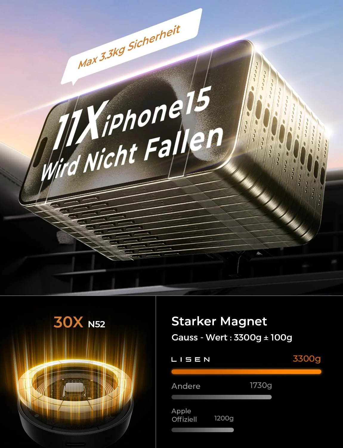 LISEN 15W für Magsafe Handyhalterung Auto mit Ladefunktion - Image 4