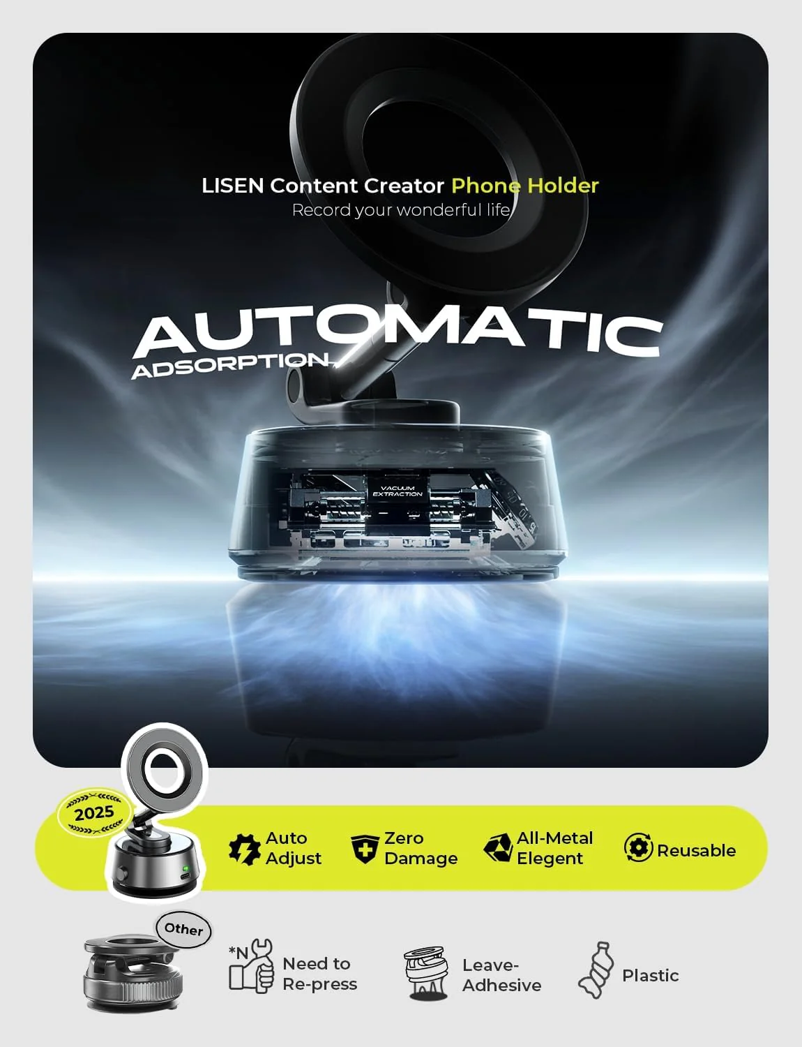 LISEN 2026 Auto Vacuum 3.0 Suction MagSafe Car Mount - Image 3