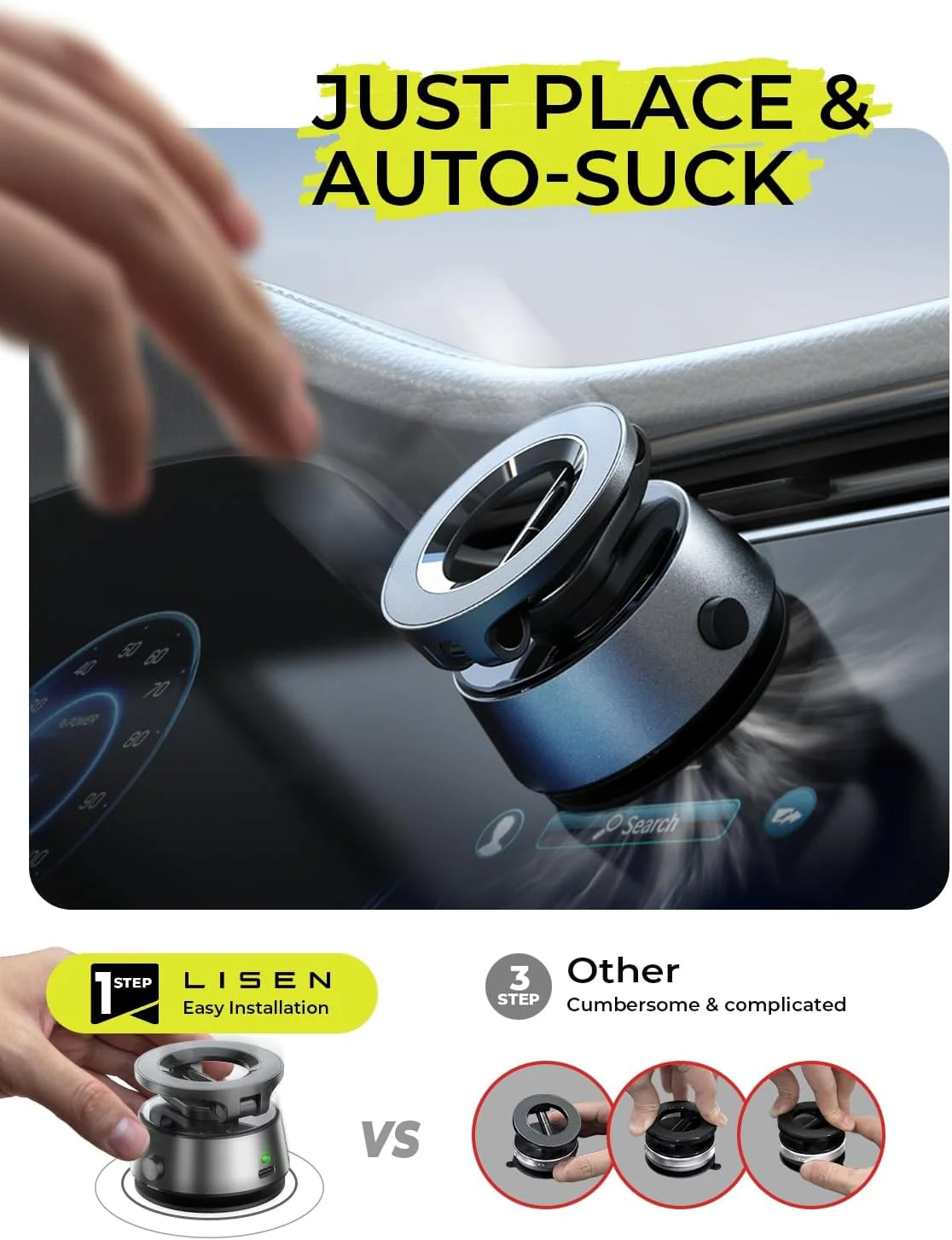 LISEN 2026 Auto Vacuum 3.0 Suction MagSafe Car Mount - Image 4