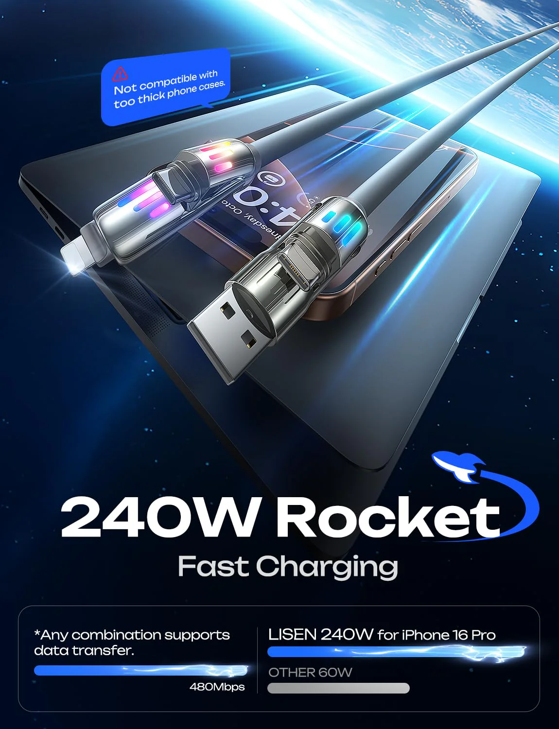 LISEN iPhone 17 240W 4-in-1 USB-C Cable [6.6FT] - Image 4