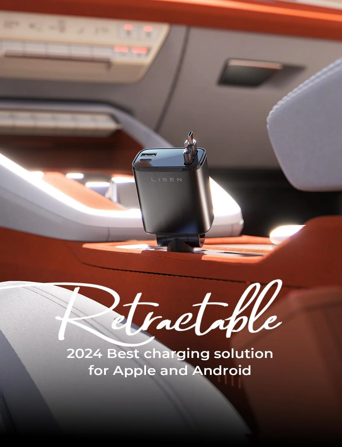 LISEN 4-in-1 69W Retractable Car Charger - Image 3