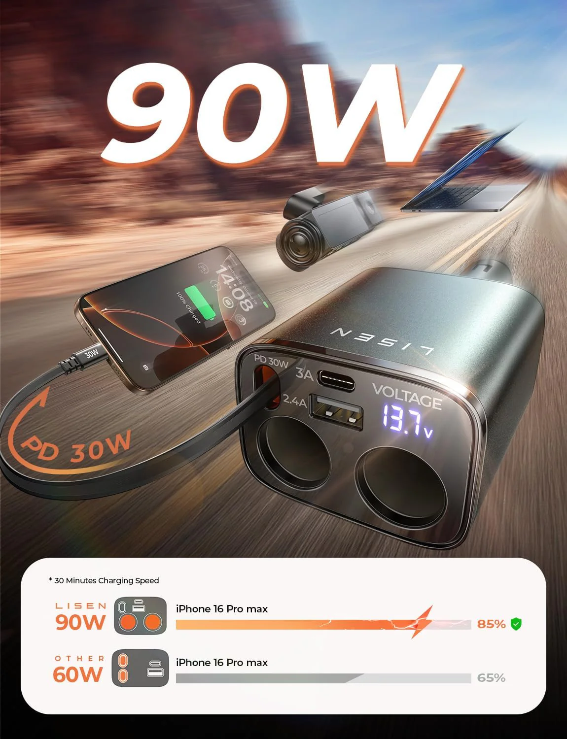 LISEN 5-in-1 Cigarette Lighter Splitter - Image 3