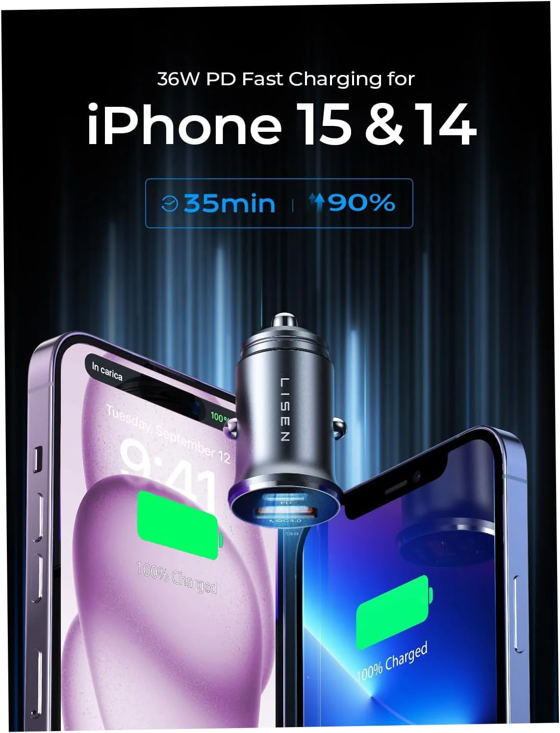 LISEN 54W Mini Metal Cigarette Lighter  USB C Car Charger - Image 6