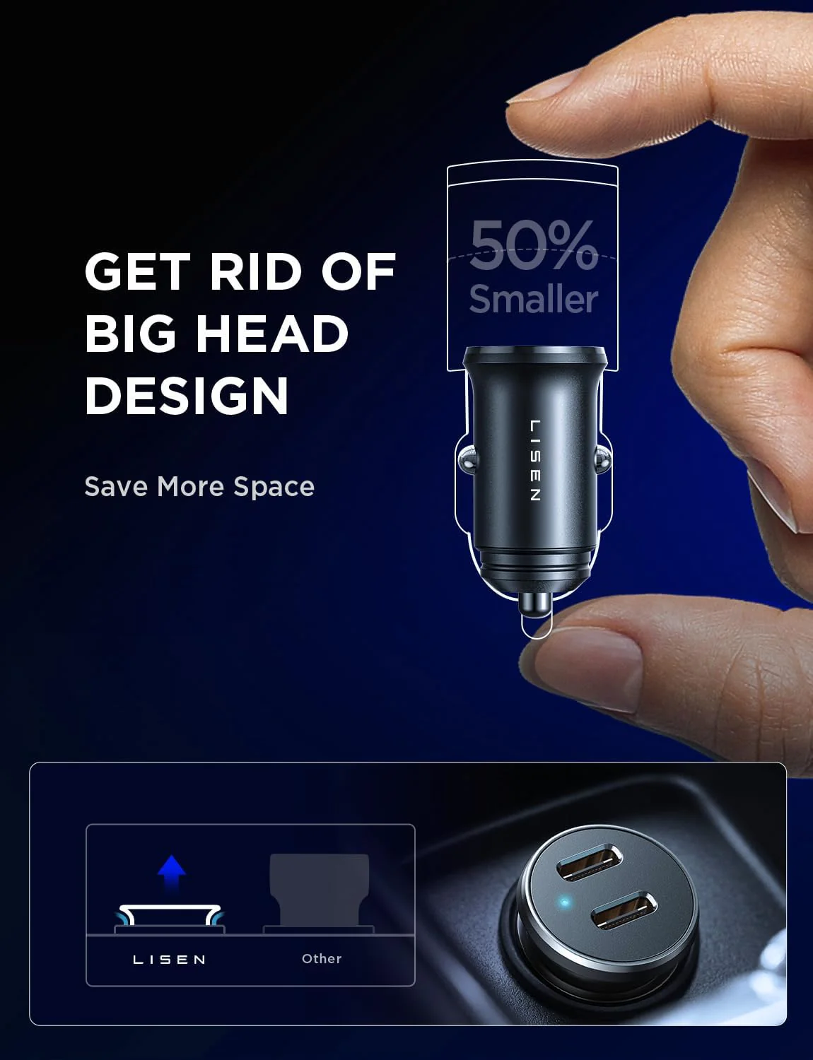 Lisen Dual USB C Car Charger with Cable - Image 5