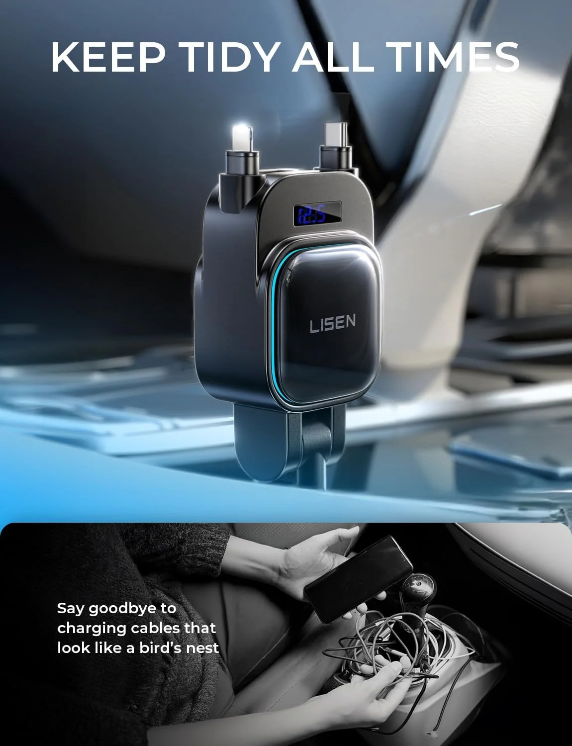 LISEN for iPhone 17 Pro Max Retractable Car Charger - Image 5