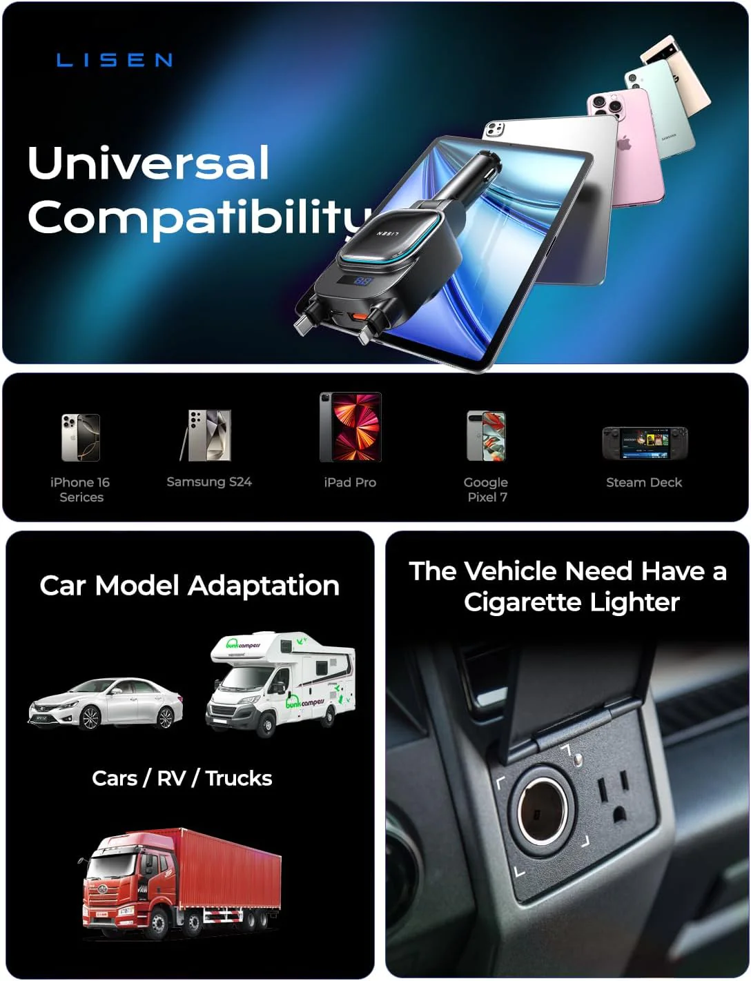 LISEN for iPhone 17 Pro Max Retractable Car Charger - Image 7