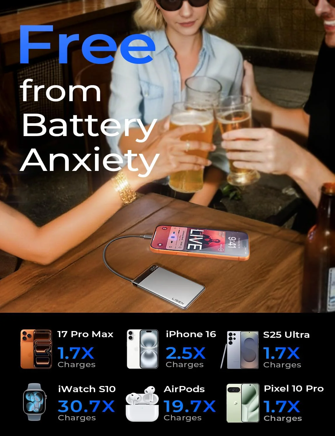 LISEN 0.5" Ultra Slim Power Bank 10000mAh - Image 5