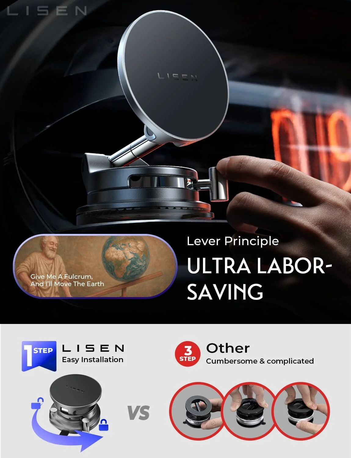 LISEN SuctionPro 15W MagSafe Car Mount Charger - Image 3