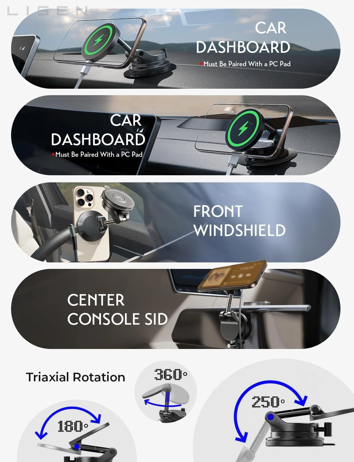 LISEN SuctionPro 15W MagSafe Car Mount Charger - Image 5