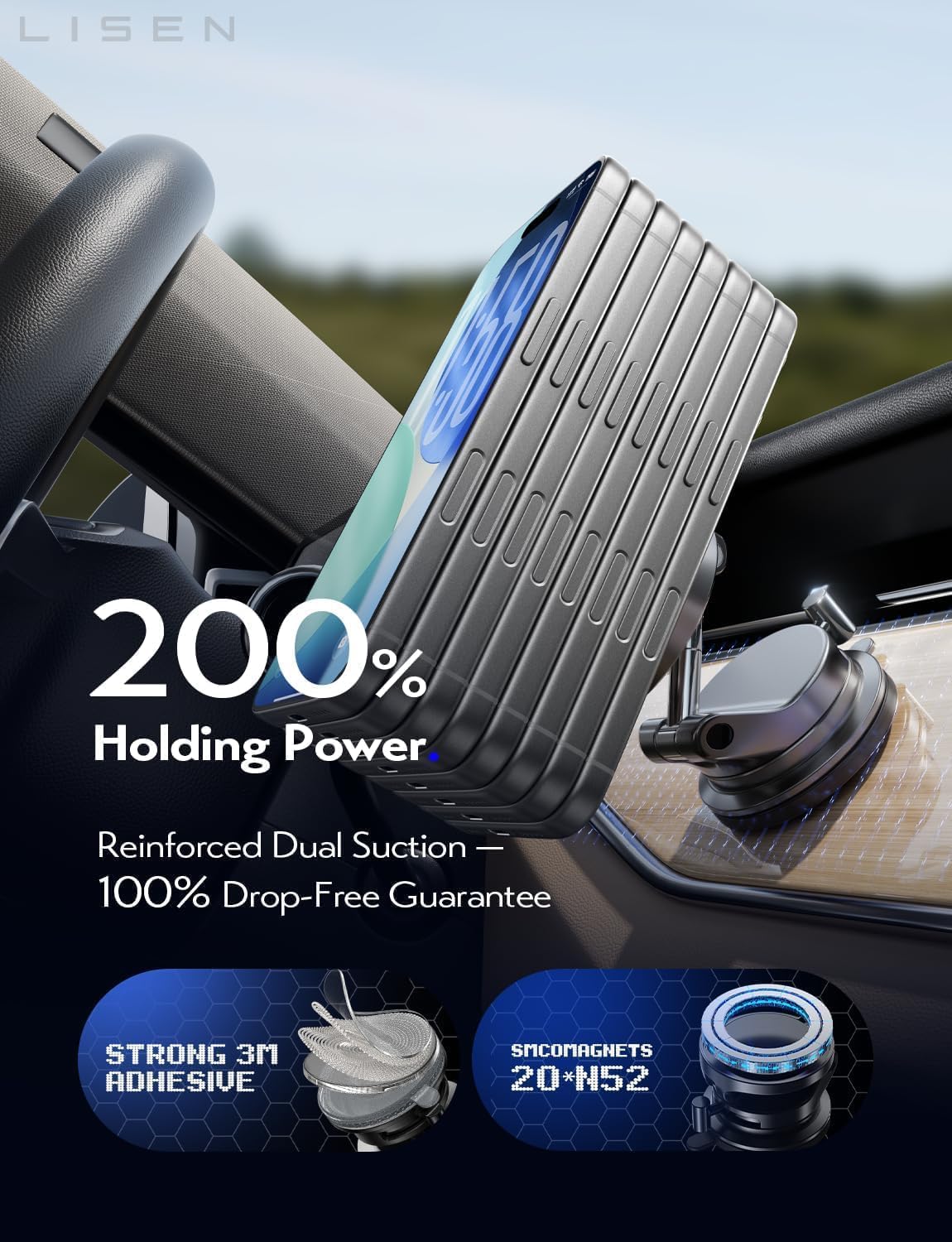 LISEN SuctionPro 15W MagSafe Car Mount Charger - Image 8