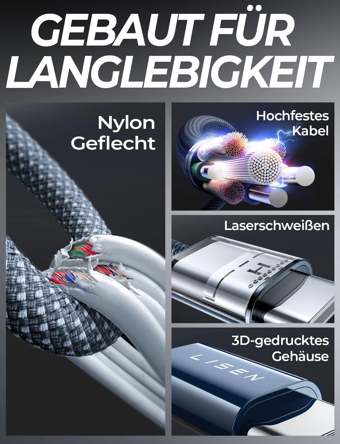 LISEN USB C to USB C Cable, 240W C to C Cable Fast Charging [6.6ft, 2-Pack] - Image 7