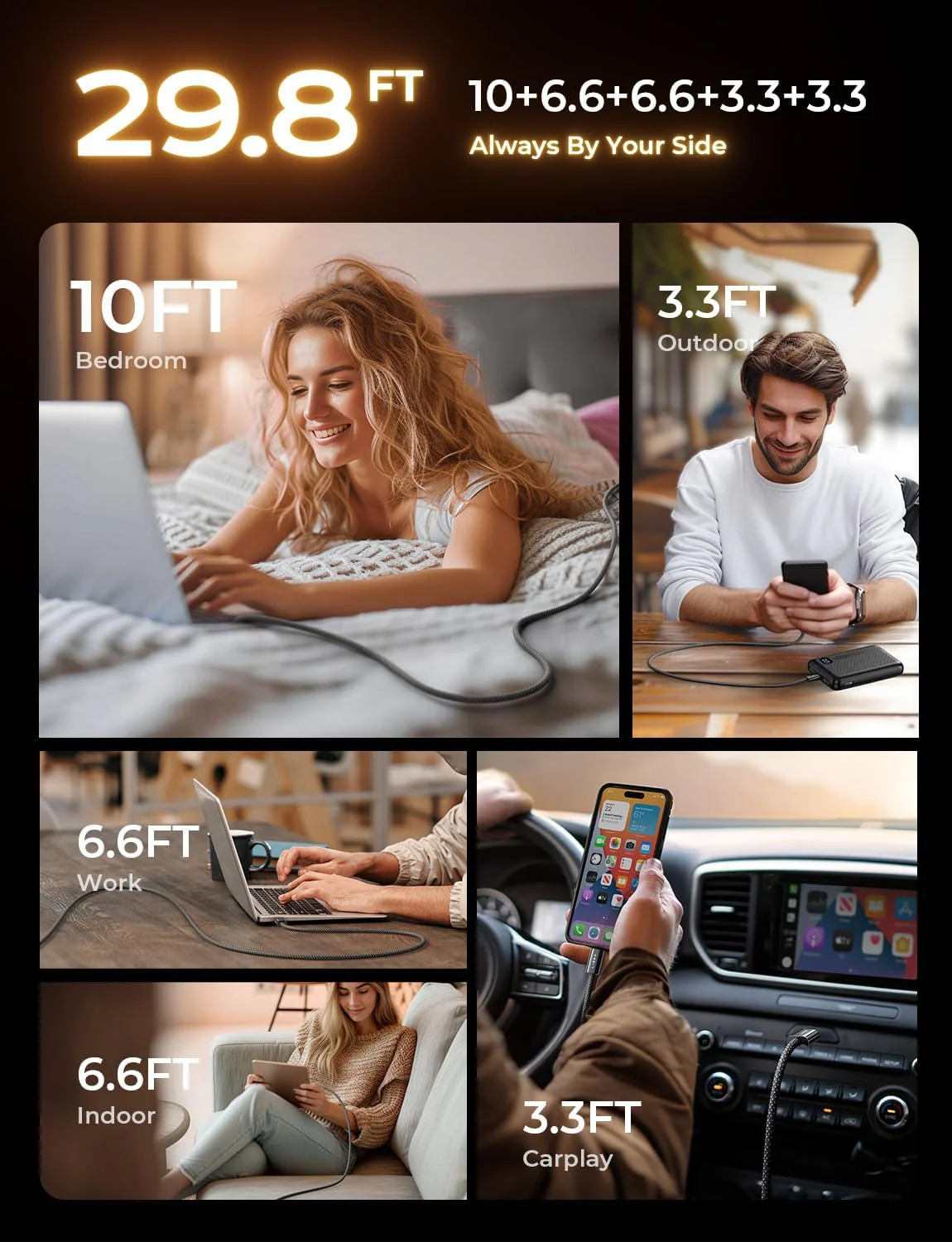 LISEN USB C Cable, 5-Pack [3.3/3.3/6.6/6.6/10FT] - Image 3