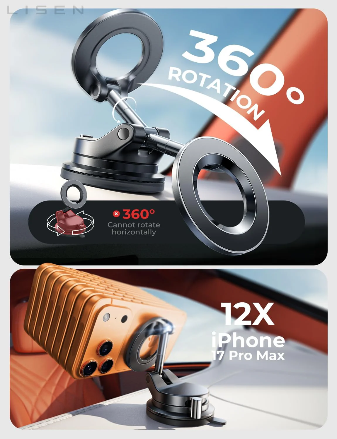 LISEN for Magsafe Car Mount, Magnetic Phone Holders for Your Car - Image 5